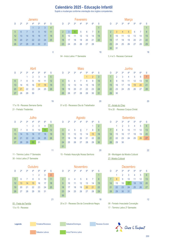 Calendário Educação Infantil 2025